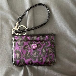 Coach purple and black cheetah print mini wallet